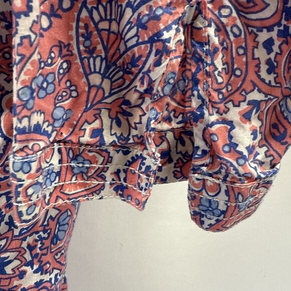 Talbots Women's Top Plus 1X Paisley Pink Blue Popover 3/4 Sleeves Cotton Light - Picture 5 of 9